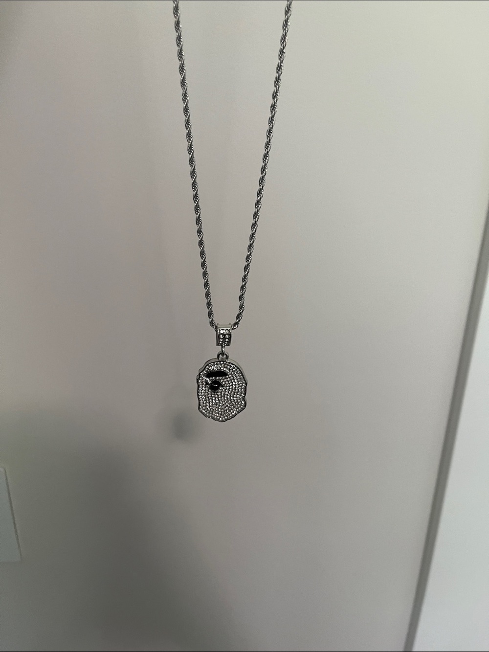 Bape Silver Crystal Ape Head Pendant Necklace